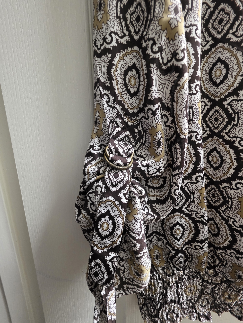 MICHAEL Michael Kors Brown & Cream Geometric Puff-Sleeve Blouse - Picture 2 of 4